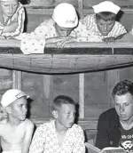 Boys reading in bunk beds